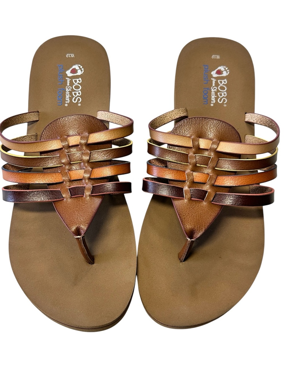 BOBS from Skechers Plush Foam Strappy Thong Sandals W10 Neutral Multicolor
